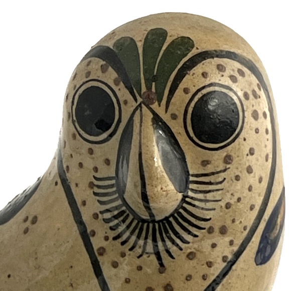 Mexico Pottery Folk Art Hand Painted Bird Brown Blue Green 4" X 4 3/4” Mexican - Picture 2 of 9